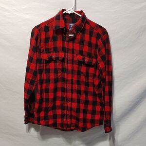Faded Glory Red and Black Plaid Long Sleeve Shirt
